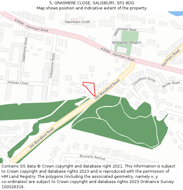 5, GRASMERE CLOSE, SALISBURY, SP2 8DG: Location map and indicative extent of plot