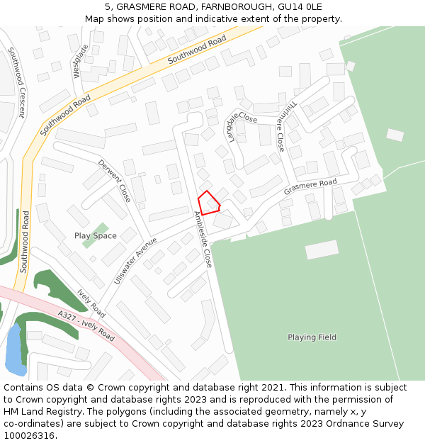 5, GRASMERE ROAD, FARNBOROUGH, GU14 0LE: Location map and indicative extent of plot