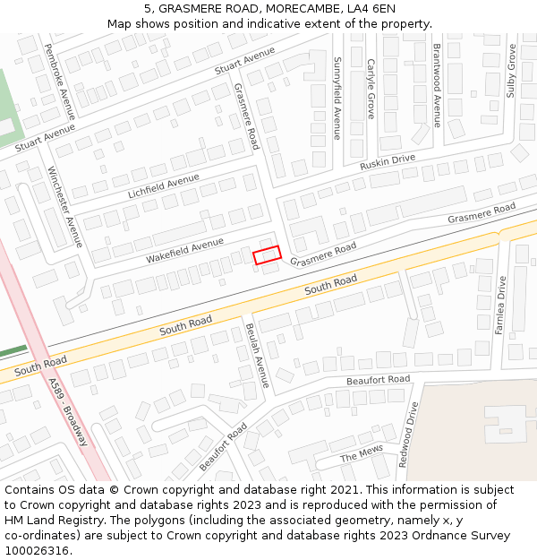 5, GRASMERE ROAD, MORECAMBE, LA4 6EN: Location map and indicative extent of plot
