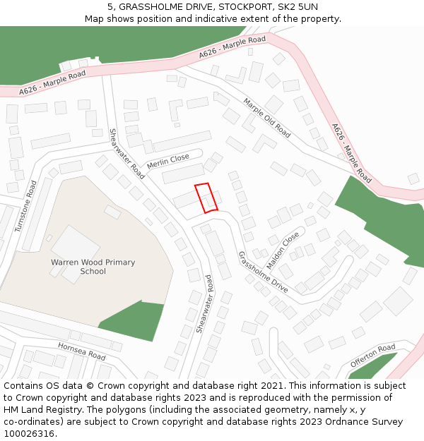 5, GRASSHOLME DRIVE, STOCKPORT, SK2 5UN: Location map and indicative extent of plot