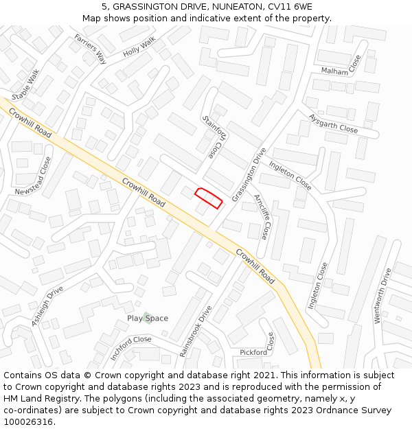 5, GRASSINGTON DRIVE, NUNEATON, CV11 6WE: Location map and indicative extent of plot