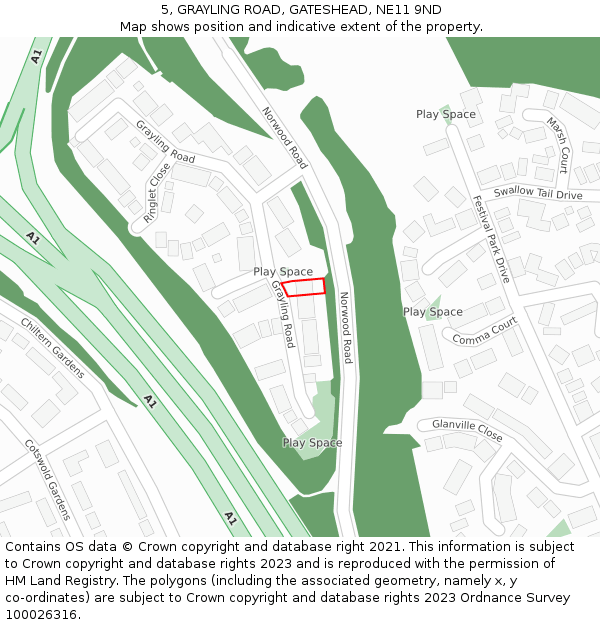 5, GRAYLING ROAD, GATESHEAD, NE11 9ND: Location map and indicative extent of plot