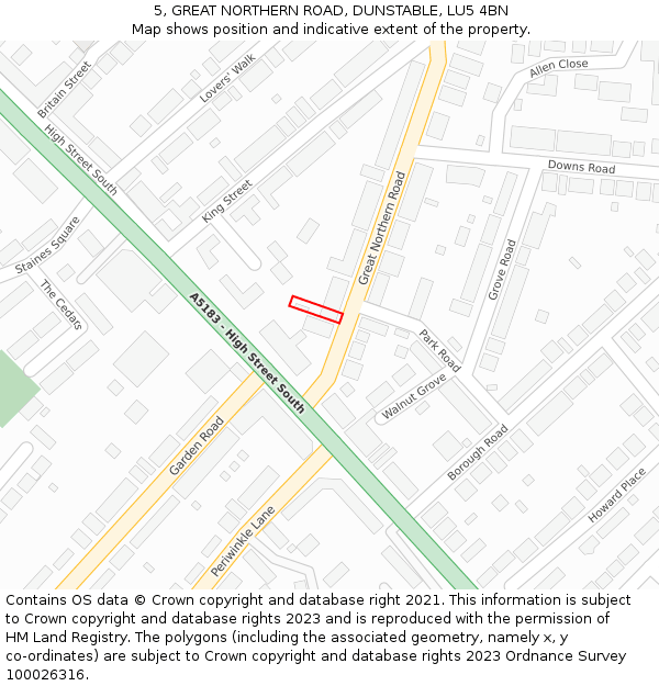 5, GREAT NORTHERN ROAD, DUNSTABLE, LU5 4BN: Location map and indicative extent of plot