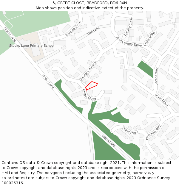 5, GREBE CLOSE, BRADFORD, BD6 3XN: Location map and indicative extent of plot