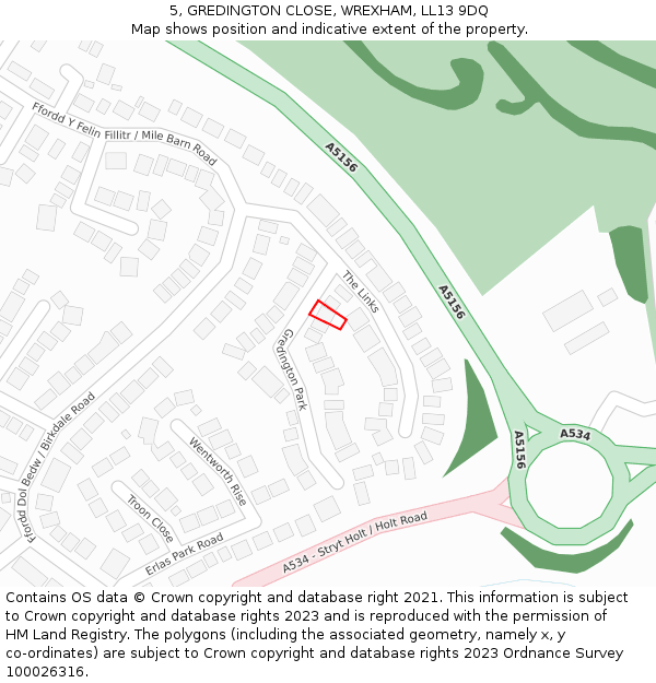 5, GREDINGTON CLOSE, WREXHAM, LL13 9DQ: Location map and indicative extent of plot