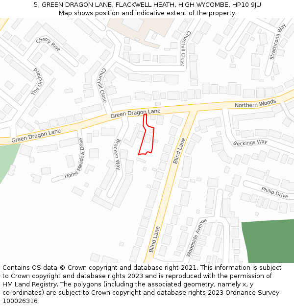 5, GREEN DRAGON LANE, FLACKWELL HEATH, HIGH WYCOMBE, HP10 9JU: Location map and indicative extent of plot