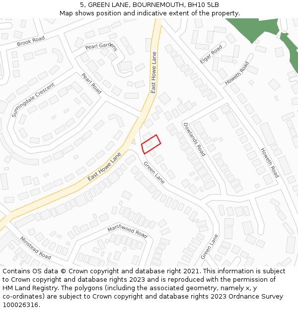 5, GREEN LANE, BOURNEMOUTH, BH10 5LB: Location map and indicative extent of plot