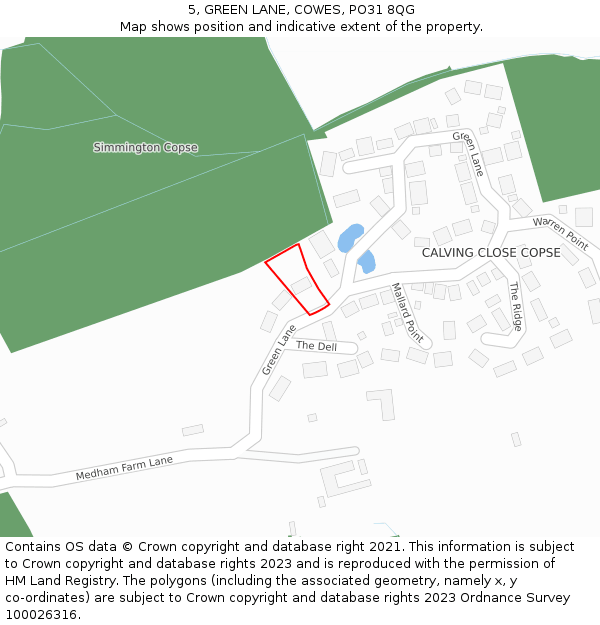 5, GREEN LANE, COWES, PO31 8QG: Location map and indicative extent of plot