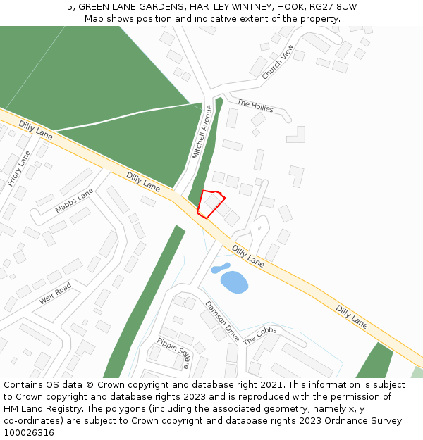 5, GREEN LANE GARDENS, HARTLEY WINTNEY, HOOK, RG27 8UW: Location map and indicative extent of plot