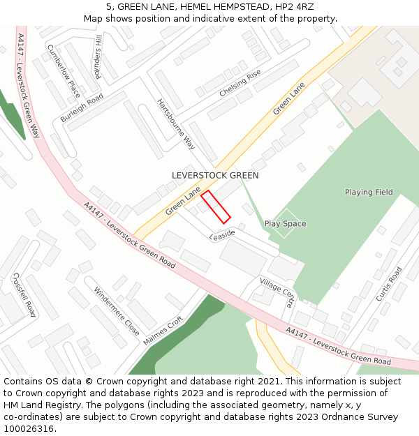 5, GREEN LANE, HEMEL HEMPSTEAD, HP2 4RZ: Location map and indicative extent of plot