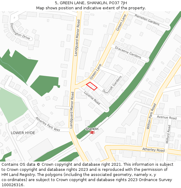 5, GREEN LANE, SHANKLIN, PO37 7JH: Location map and indicative extent of plot