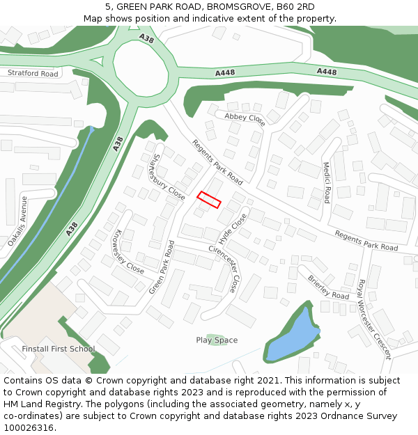 5, GREEN PARK ROAD, BROMSGROVE, B60 2RD: Location map and indicative extent of plot