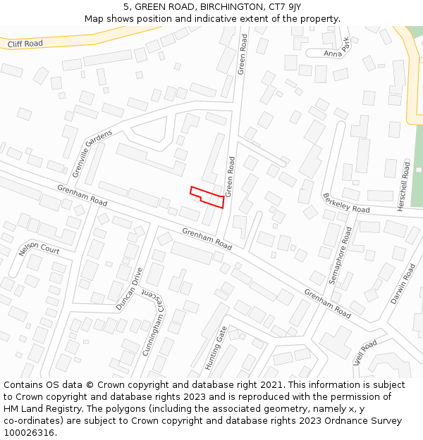 5, GREEN ROAD, BIRCHINGTON, CT7 9JY: Location map and indicative extent of plot