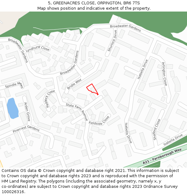 5, GREENACRES CLOSE, ORPINGTON, BR6 7TS: Location map and indicative extent of plot
