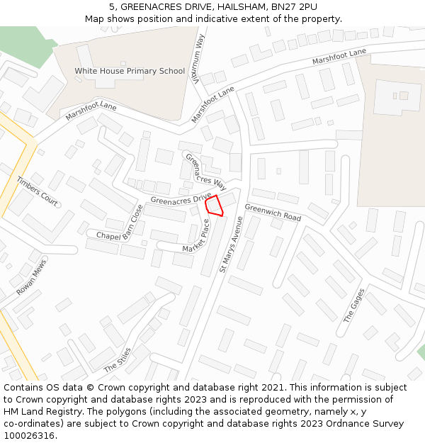 5, GREENACRES DRIVE, HAILSHAM, BN27 2PU: Location map and indicative extent of plot
