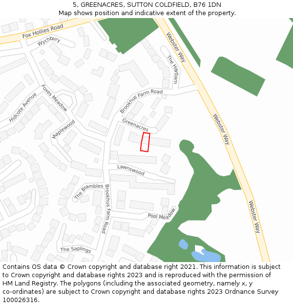 5, GREENACRES, SUTTON COLDFIELD, B76 1DN: Location map and indicative extent of plot