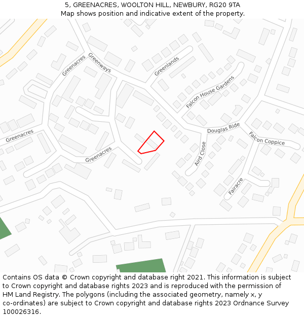 5, GREENACRES, WOOLTON HILL, NEWBURY, RG20 9TA: Location map and indicative extent of plot