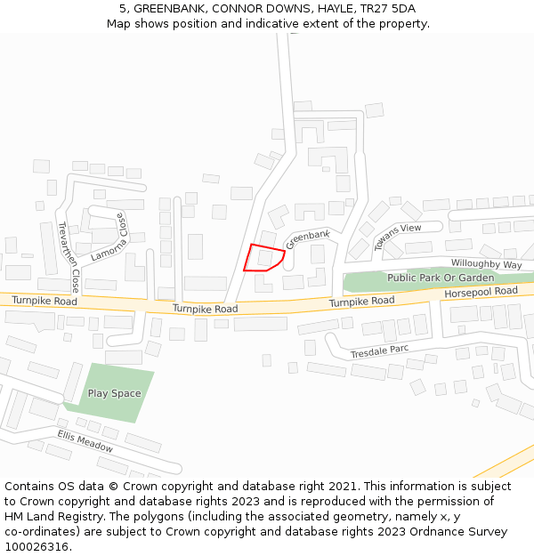 5, GREENBANK, CONNOR DOWNS, HAYLE, TR27 5DA: Location map and indicative extent of plot