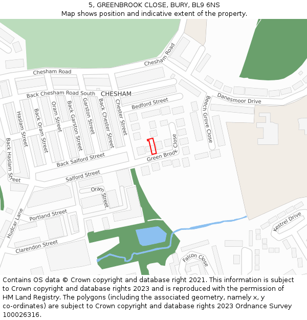 5, GREENBROOK CLOSE, BURY, BL9 6NS: Location map and indicative extent of plot