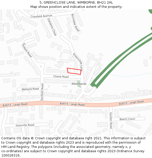 5, GREENCLOSE LANE, WIMBORNE, BH21 2AL: Location map and indicative extent of plot