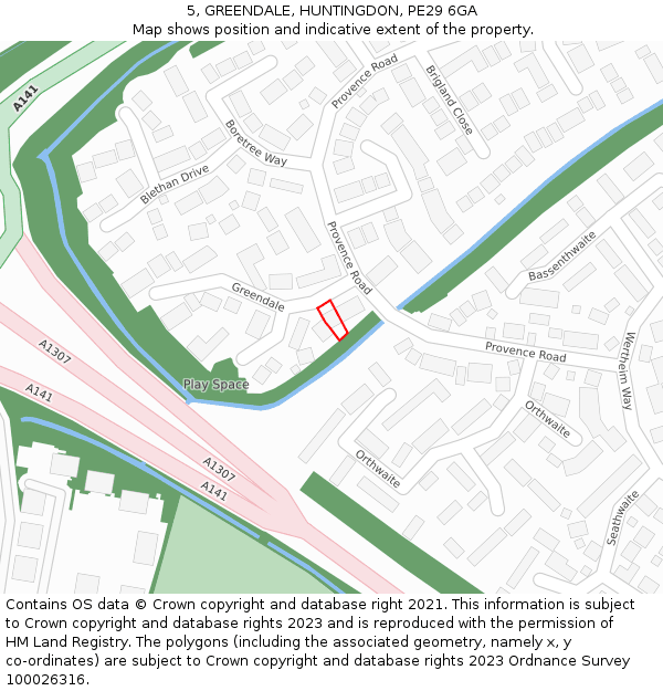 5, GREENDALE, HUNTINGDON, PE29 6GA: Location map and indicative extent of plot