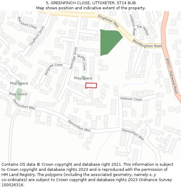 5, GREENFINCH CLOSE, UTTOXETER, ST14 8UB: Location map and indicative extent of plot