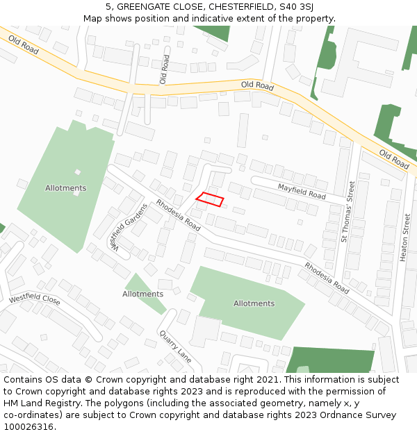 5, GREENGATE CLOSE, CHESTERFIELD, S40 3SJ: Location map and indicative extent of plot