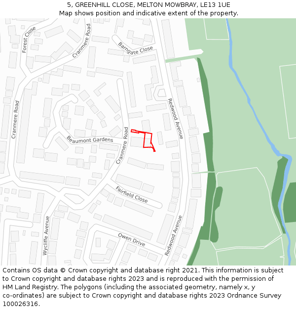 5, GREENHILL CLOSE, MELTON MOWBRAY, LE13 1UE: Location map and indicative extent of plot