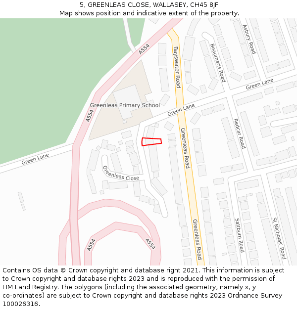 5, GREENLEAS CLOSE, WALLASEY, CH45 8JF: Location map and indicative extent of plot