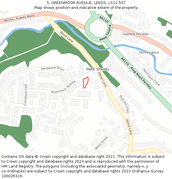5, GREENMOOR AVENUE, LEEDS, LS12 5ST: Location map and indicative extent of plot