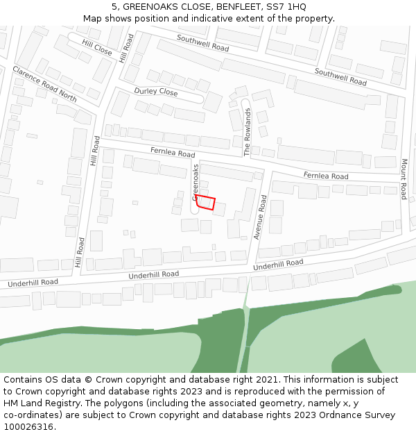 5, GREENOAKS CLOSE, BENFLEET, SS7 1HQ: Location map and indicative extent of plot