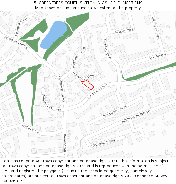 5, GREENTREES COURT, SUTTON-IN-ASHFIELD, NG17 1NS: Location map and indicative extent of plot