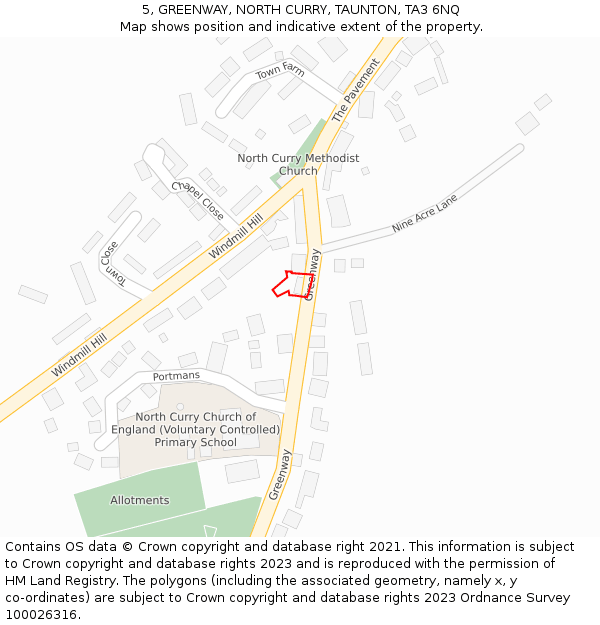 5, GREENWAY, NORTH CURRY, TAUNTON, TA3 6NQ: Location map and indicative extent of plot