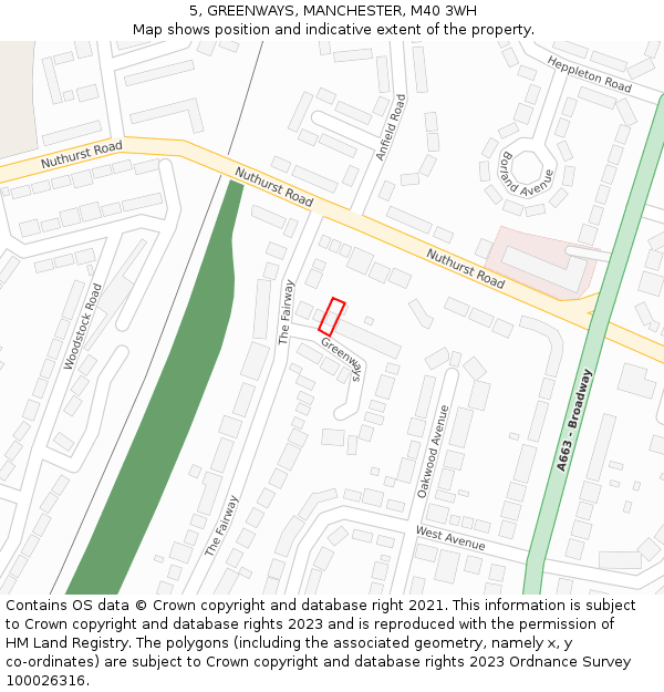 5, GREENWAYS, MANCHESTER, M40 3WH: Location map and indicative extent of plot