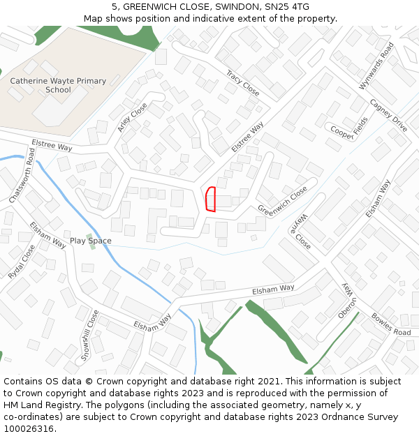 5, GREENWICH CLOSE, SWINDON, SN25 4TG: Location map and indicative extent of plot