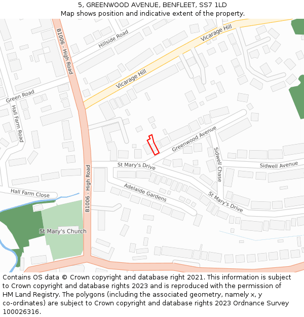 5, GREENWOOD AVENUE, BENFLEET, SS7 1LD: Location map and indicative extent of plot