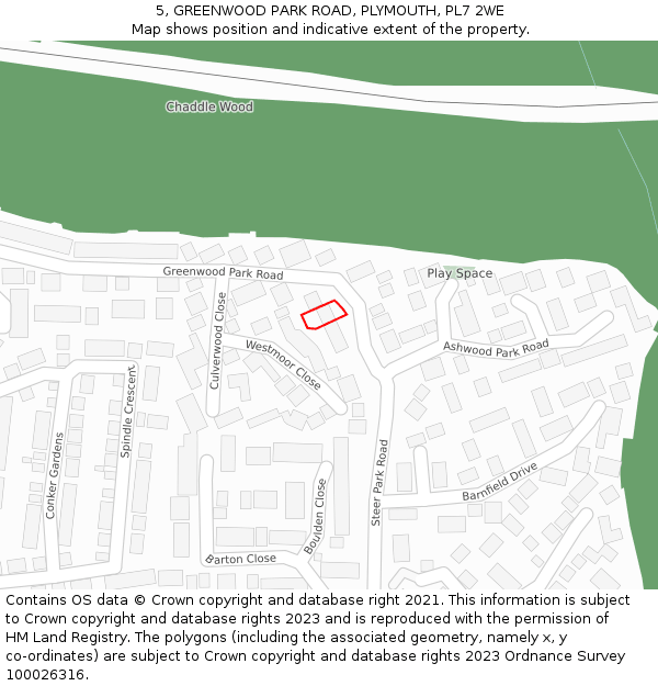 5, GREENWOOD PARK ROAD, PLYMOUTH, PL7 2WE: Location map and indicative extent of plot