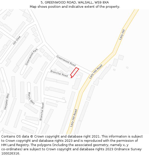 5, GREENWOOD ROAD, WALSALL, WS9 8XA: Location map and indicative extent of plot