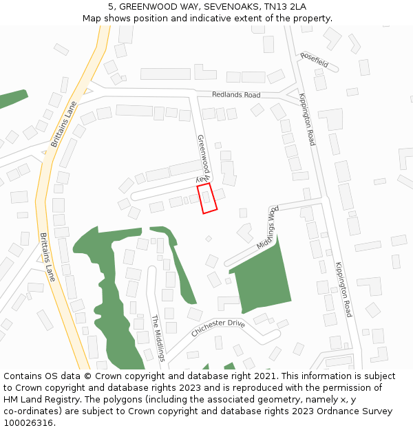 5, GREENWOOD WAY, SEVENOAKS, TN13 2LA: Location map and indicative extent of plot
