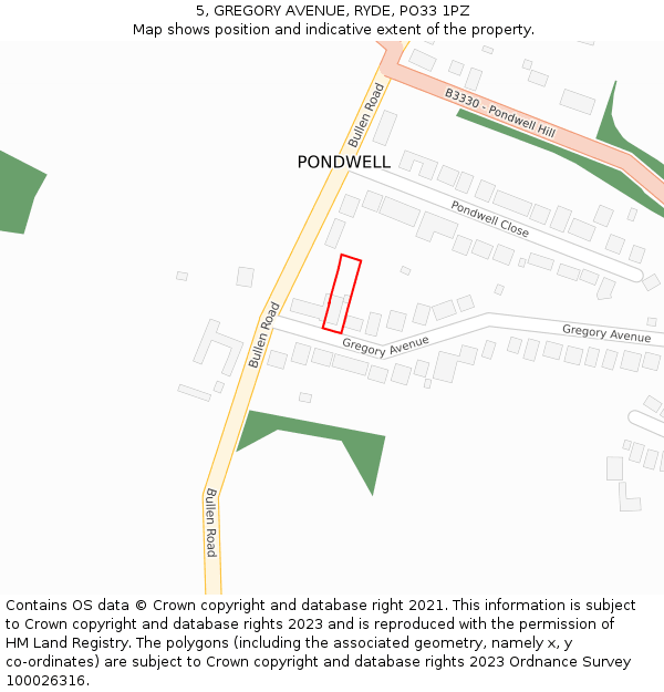5, GREGORY AVENUE, RYDE, PO33 1PZ: Location map and indicative extent of plot