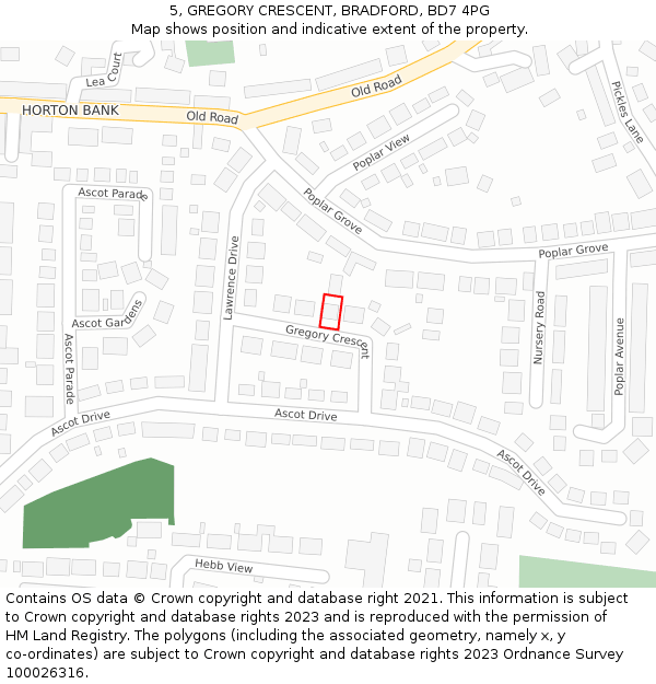 5, GREGORY CRESCENT, BRADFORD, BD7 4PG: Location map and indicative extent of plot