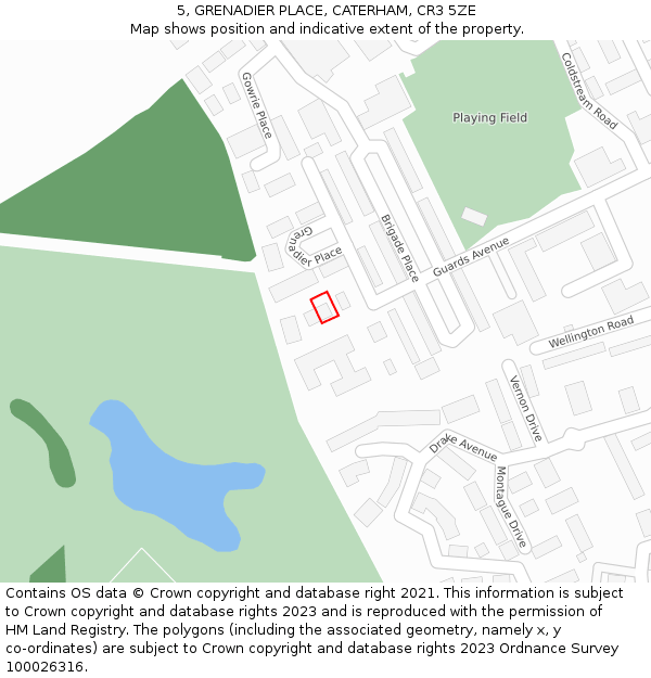 5, GRENADIER PLACE, CATERHAM, CR3 5ZE: Location map and indicative extent of plot