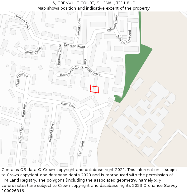 5, GRENVILLE COURT, SHIFNAL, TF11 8UD: Location map and indicative extent of plot