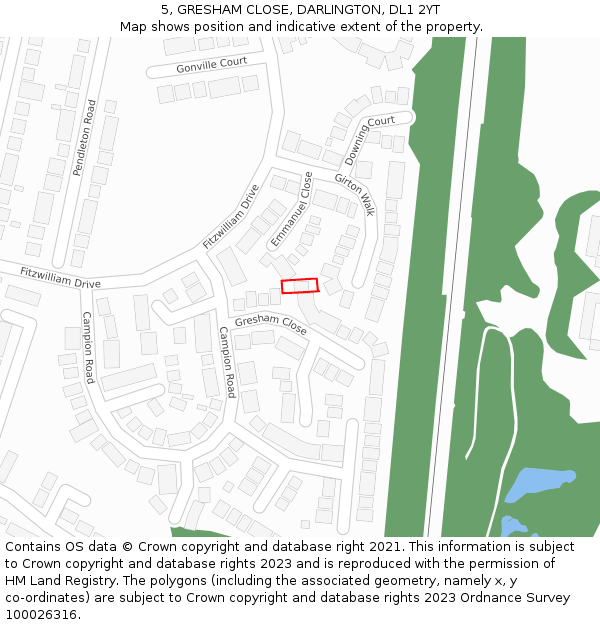 5, GRESHAM CLOSE, DARLINGTON, DL1 2YT: Location map and indicative extent of plot