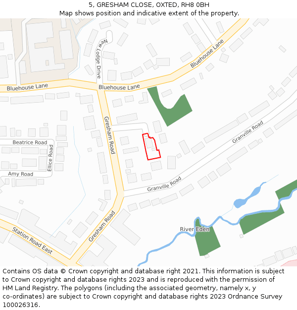 5, GRESHAM CLOSE, OXTED, RH8 0BH: Location map and indicative extent of plot