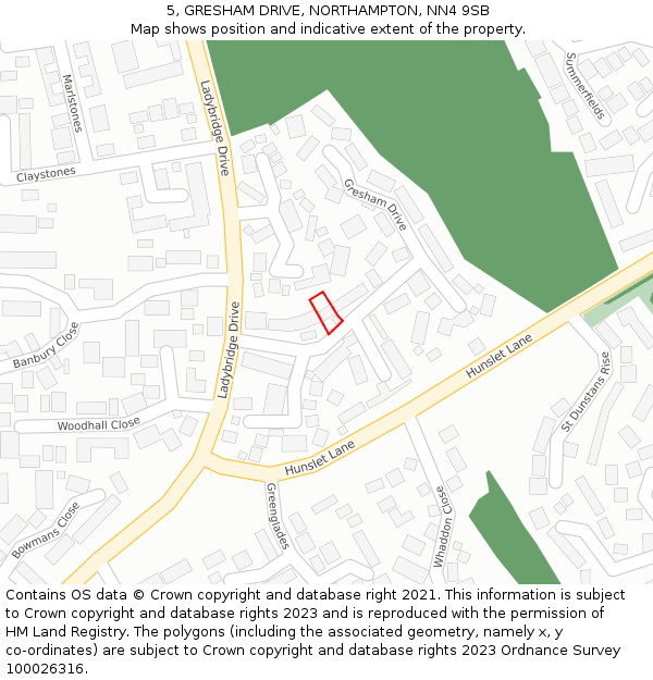 5, GRESHAM DRIVE, NORTHAMPTON, NN4 9SB: Location map and indicative extent of plot