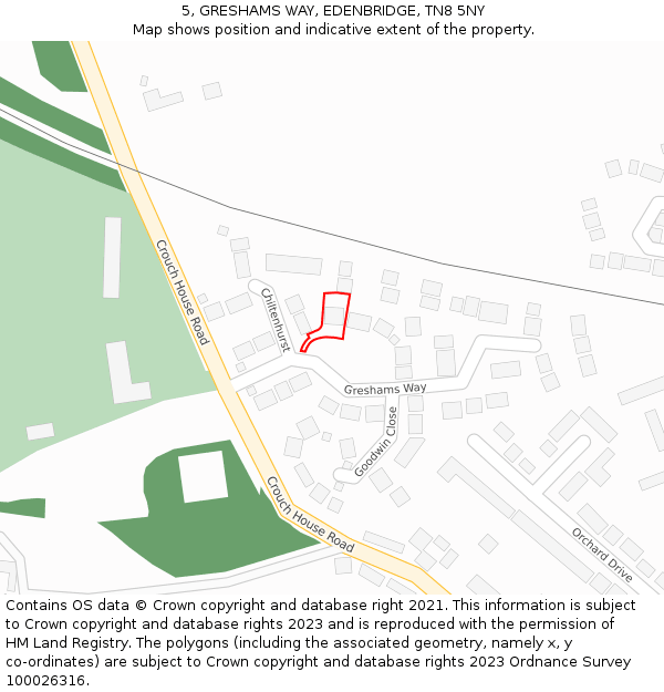 5, GRESHAMS WAY, EDENBRIDGE, TN8 5NY: Location map and indicative extent of plot