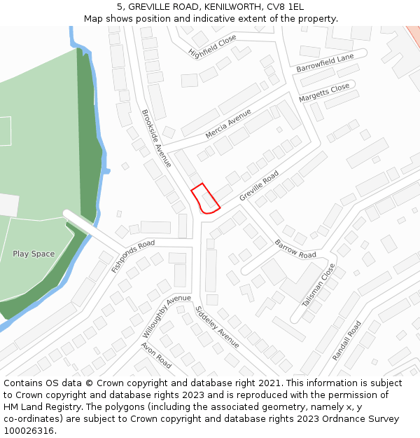 5, GREVILLE ROAD, KENILWORTH, CV8 1EL: Location map and indicative extent of plot