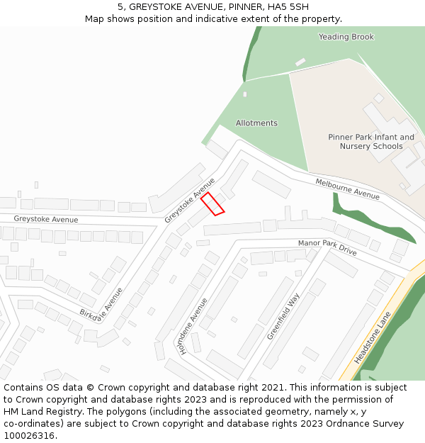 5, GREYSTOKE AVENUE, PINNER, HA5 5SH: Location map and indicative extent of plot