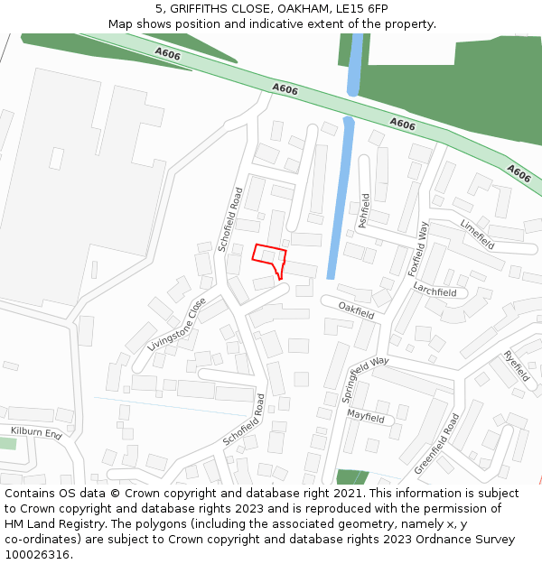 5, GRIFFITHS CLOSE, OAKHAM, LE15 6FP: Location map and indicative extent of plot